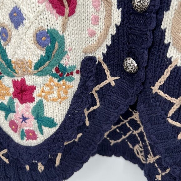 Jennifer & Company Knit Blue Floral Embroidered Sweater Jacket woman's size smal - Picture 8 of 15